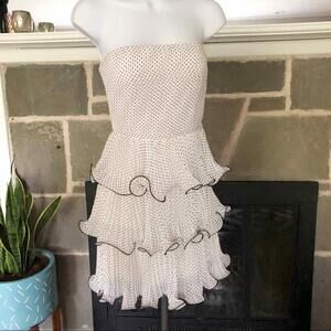 ERIN FETHERSTON Strapless Dress Ruffle Polka Dot Tiered 0 White Black
